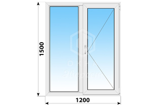 Двухстворчатое пластиковое окно 1200x1500 Г-П